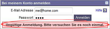 Ungltige Anmeldung