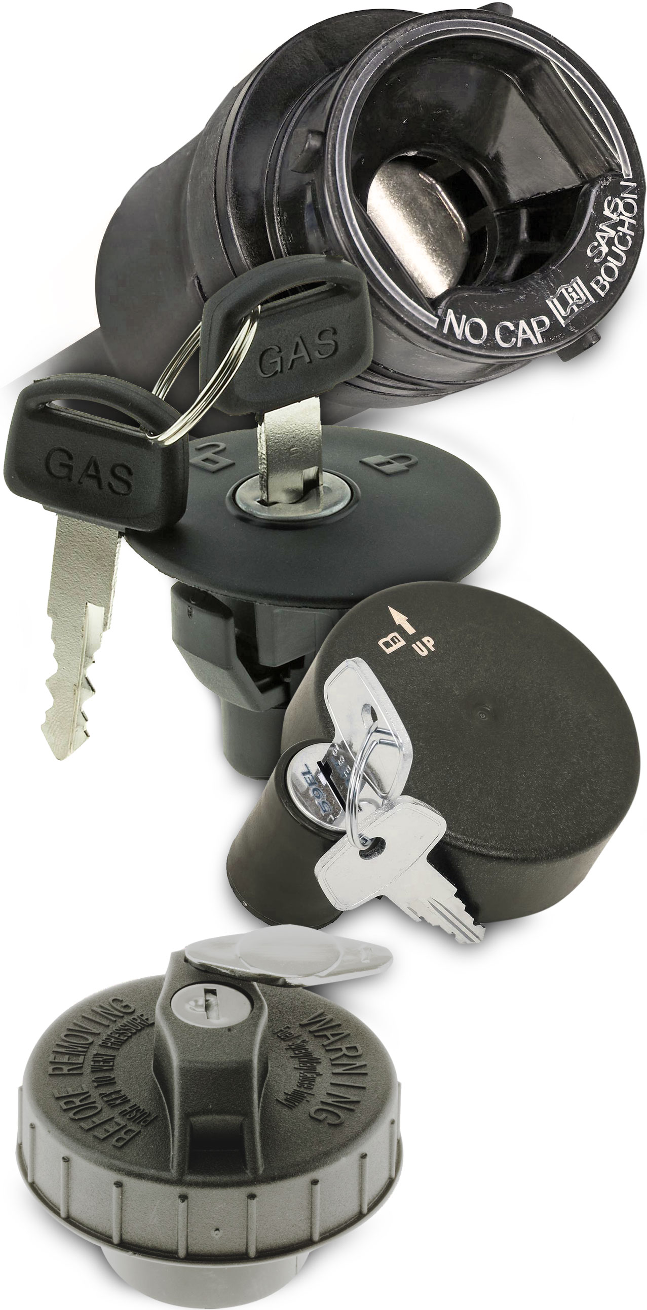 Locking gas cap/plugs