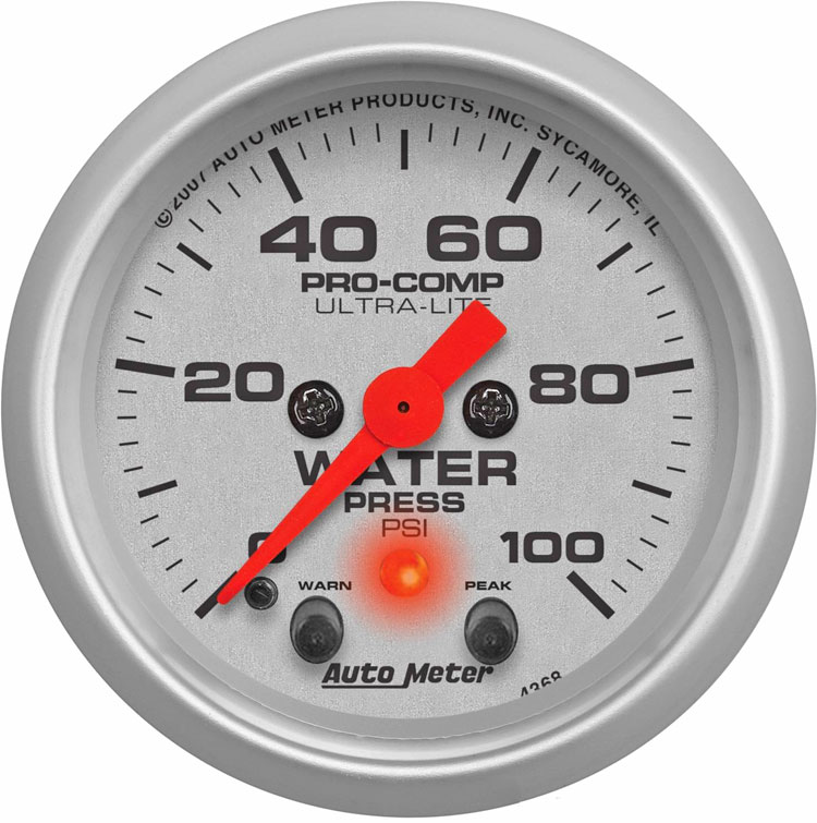 Water pressure gauge warning light